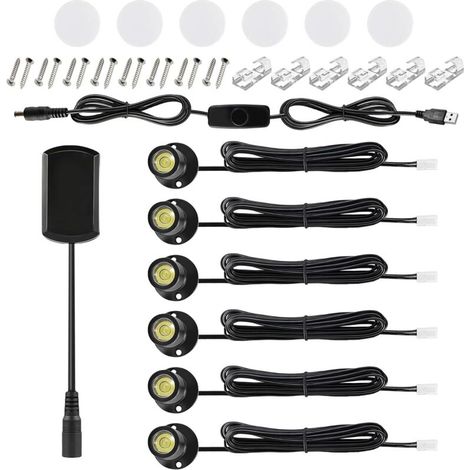 6PCS 360° Schwenkbar Aluminium Spotlight, 5V 1W Mini LED Spot Licht, USB-Dimmbarer LED-Strahler für Zuhause, Hotel, Schmuck, Dekoration, Malerei, Pflanzen, Weinschrank (4000 K Neutrales Licht)