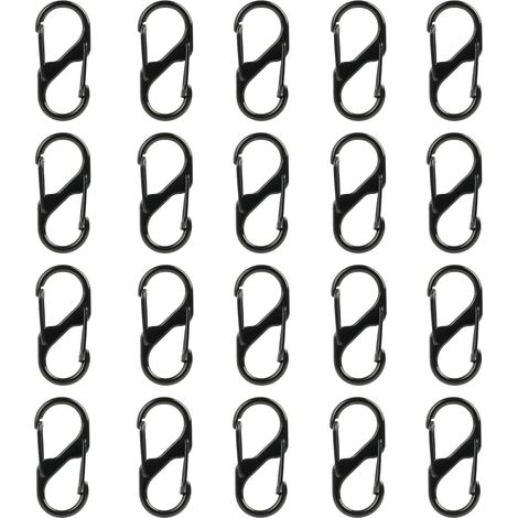 Lot de 20 mousquetons S noirs 40mm, double ressort, pour sac, voyage, camping, clés. (1/5)