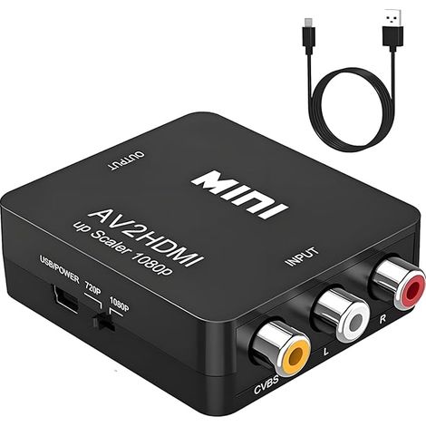 Adaptador convertidor de audio y video Mini AV RCA CVBS a HDMI compatible con 720p y 1080p para cámara, Xbox 360, PS1, PS2, Wii, N64, Gamecube, SNES, NES, PSP, reproductor de DVD, VHS (1/5)