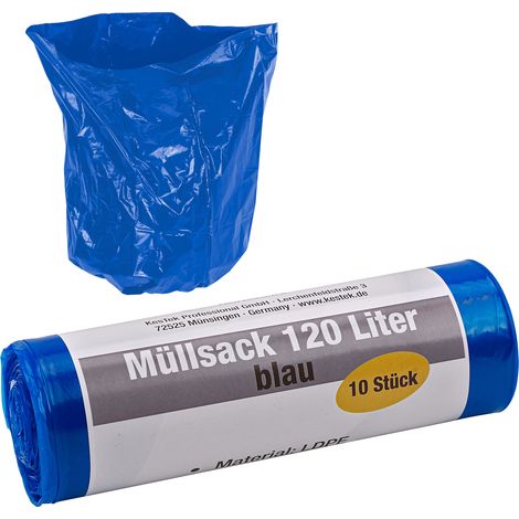 KesTek Müllsäcke 120L blau 10er Pack Abfallsäcke Sack LDPE 35µm stabil reißfest (1/3)