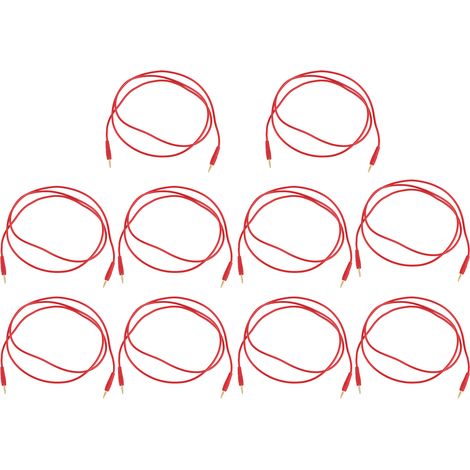 Lot de 10 cordons de test à fiches bananes soudées mâle-mâle, pour usage domestique et industriel, section 0,44 mm², rouge. (1/5)