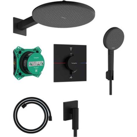 Hansgrohe Raindance Alive S - Set de douche avec thermostat à encastrer, diamètre 30 cm, 3 jets, noir mat 24630670 (1/4)
