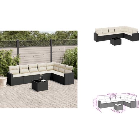 Salon de jardin 8 pcs avec coussins noir résine tressée - Ensemble Salon De Jardin - Meuble De Jardin - Résine Tressée - Rotin Synthétique - Mobilier Extérieur (1/3)