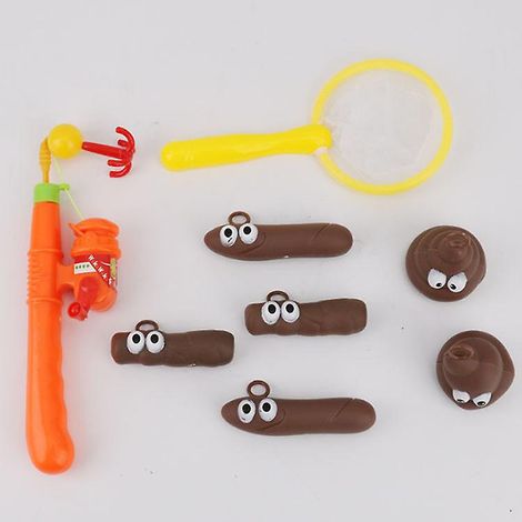 Jeu de pĂŞche aux toilettes amusant avec jouets en forme de caca flottants (1/5)