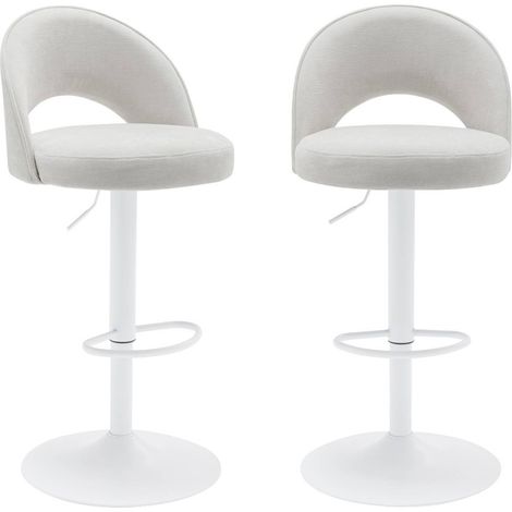 sweeek - 2er-Set höhenverstellbare Barhocker mit weißem Gestell und Stoffbezug