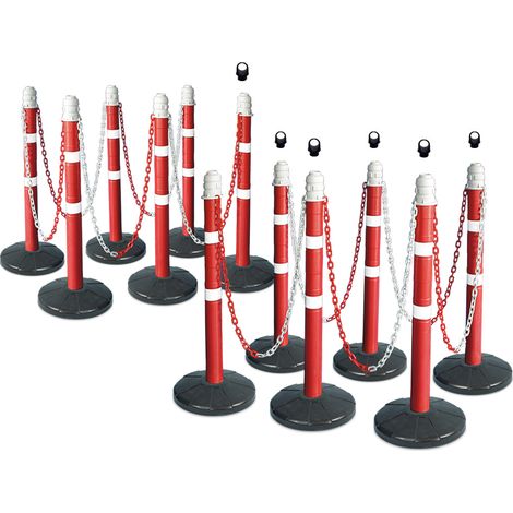 BRB Lot de 12 poteaux de chaîne 22 m de chaine, 6 oeillets en polypropylène (PP) pour passer un ruban de signalisation