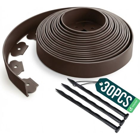 Vounot – Bordure de jardin flexible 10M en PE marron – Hauteur 5cm – Épaisseur 4mm – 30 piquets inclus – Installation rapide et flexible