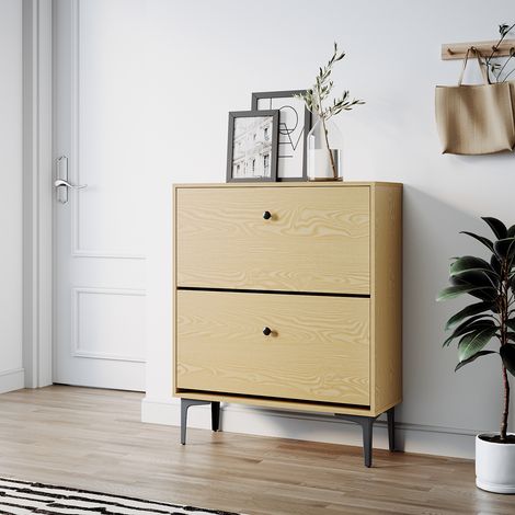 SIRHONA Scarpiera in Legno a Doppia Anta con 6 Divisori Mobili per Scarpe Design Industriale 95×30×80cm (1/5)