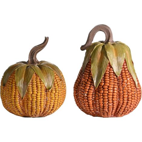 Künstliche Kürbisse 2er Set Maiskornmuster 10/12cm für Herbstdeko & Halloween (1/5)