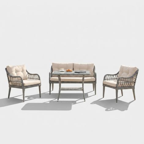 Garten-Sitzgruppe mit Beistelltisch aus Aluminium Fiori - Creme (1/5)