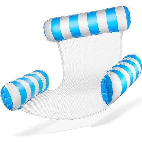 Silla de piscina hinchable con respaldo y reposabrazos, flotador hinchable de tres tubos, azul cielo. (1/5)