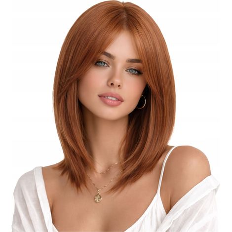 Parrucca da donna JAK capelli rossi naturali castano rossi corti lisci CON frangia