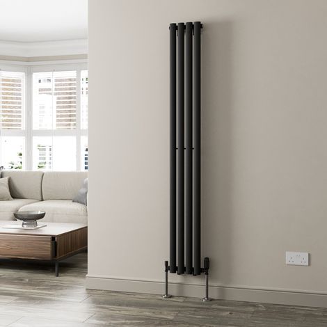 Black Oval Column Designer Radiator Vertical Horizontal 1800 x 240mm Single Panel (1/5)
