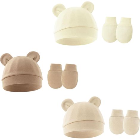 Gorros y manoplas para recién nacidos, aptos de 0 a 6 meses, talla única. Conjunto de 3 piezas: gorro y manoplas. Gorro de punto bonito para bebés, niños y niñas. (1/5)