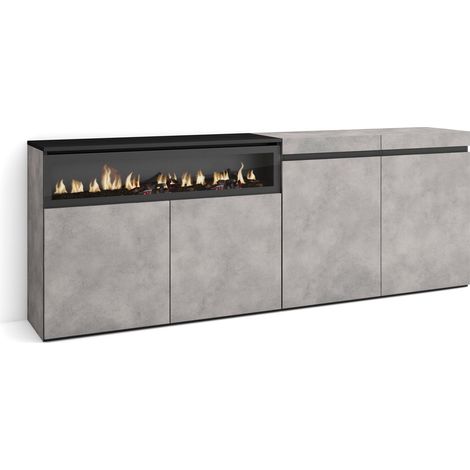 Skraut Home - Aparadores para salón, Gran capacidad de almacenaje, 200x75x35cm, 4 Puertas, Chimenea eléctrica, Estilo Moderno, Gris Cemento (1/5)
