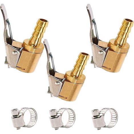 3Pcs 8mm Adaptateur de Valve de Pneu de Voiture, Air Mandrin Pompe de Gonflage Valve Clip Pince Connecteur Adaptateur, Embout pour Compresseur Laiton Pneumatique pour Pneu de Voiture (1/5)