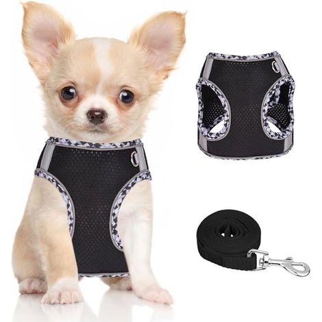 Harnais pour Chiens Petite Taille et Taille Moyenne, Harnais et Laisse pour Chiots, Harnais en Maille XXSNoir HARNAIS ANIMAL (1/5)