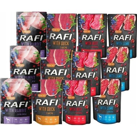 DOLINA NOTECI Rafi, confezione di bustine di cibo umido per cani, gusti misti, 12x500g