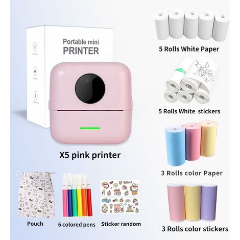 Mini Printer - Portable Mini Pocket Label, Picture, Error Correction Thermal Bluetooth Printer - X5 Toner + 5 Thermal Papers + 5 Self-adhesive Stickers + 3 Color Papers + 3 Color Self-adhesive Sticker (1/4)