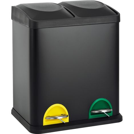 SVITA TC2X15 Mülleimer 30L 2x15 Treteimer Papierkorb Mülltrennung Stahl Schwarz