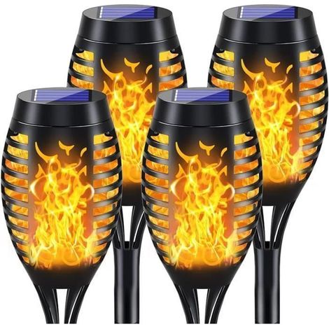 4 pièces Lampe Solaire Extérieur, 50 cm, flamme LED réaliste, IP65 étanche, pour jardin, allée et terrasse (1/5)