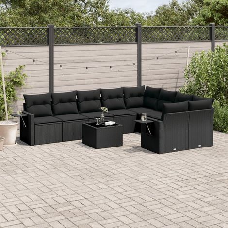 vidaXL Salon de jardin 10 pcs avec coussins noir résine tressée (1/3)