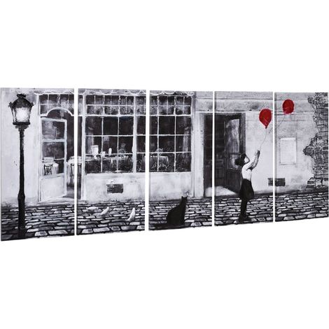 STAMPA SU TELA 80X40CM CON BAMBINA, 5 PEZZI IN LEGNO DI PINO PER CASA E UFFICIO (1/5)