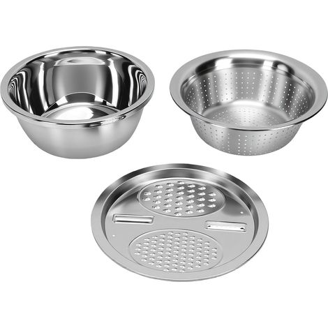 Ensemble de bol mélangeur 3 en 1 en acier inoxydable : râpe multifonctionnelle, égouttoir et bac à légumes. Compatible lave-vaisselle. Outil de cuisine professionnel. (1/5)