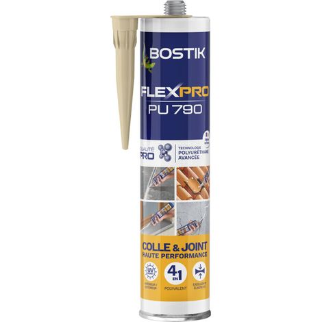Bostik Mastic Colle Flexpro PU 790 – Colle et Jointe Tous Matériaux – Multi-Usages – Intérieur/Extérieur et Milieux Humides – Formule Polyuréthane Haute Performance – Couleur : Beige – 300 ml (1/6)
