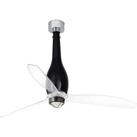 FARO Deckenventilator mit Licht Nero Lucido AcciaioVetro 1280 mm DC-Motor 6 Geschwindigkeiten Reversierfunktion Fernbedienung für 13–176 m² Eterfan 1280mm (1/2)