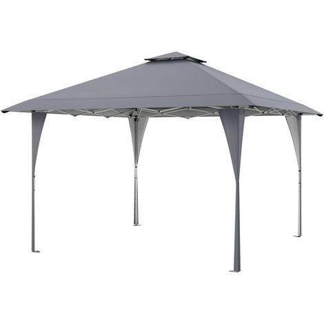 GOPLUS Tonnelle de JardinExterieur Pliante 4x4 M,Pergola Jardin 260/270/280 CMavec Sac Transport Portable, 8 Piquets, 4 Cordes de Vent, Pliable, Tente pour Événements (3,9x3,9m-Grissans Voile) (1/5)