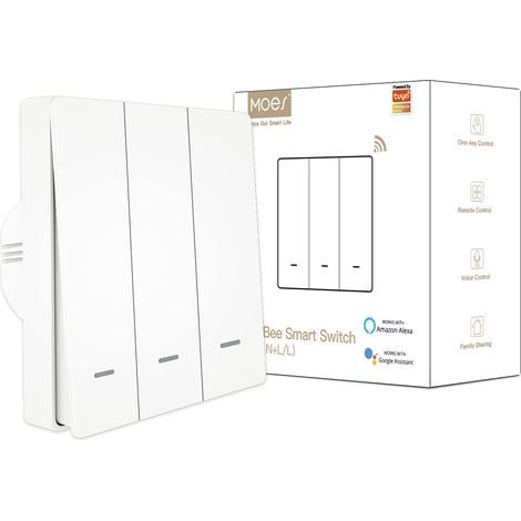 Applicable Interrupteur Mural Intelligent - Compatible avec Tuya Zigbee, 3 Gang, Sans Fil Neutre ou Condensateur Requis - Blanc - Fonctionne avec Alexa et Google Home (1/5)
