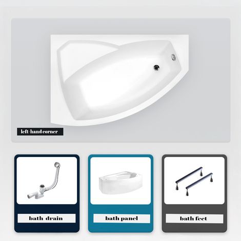 Asymmetrische Badewanne - 160 x 100 cm - Links - mit Verkleidung - mit Füßen - Ablaufgarnitur Chrom - RIMA