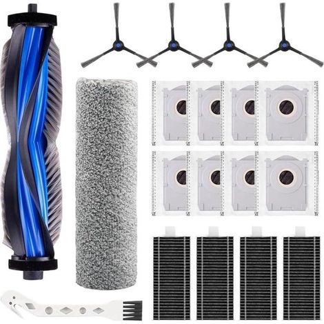 El kit de accesorios de 19 piezas para la aspiradora ECOVACS DEEBOT X8 Omni/X8 Pro Omni incluye un cepillo, un filtro, una bolsa para el polvo, un rodillo para la mopa y piezas de repuesto. (1/4)