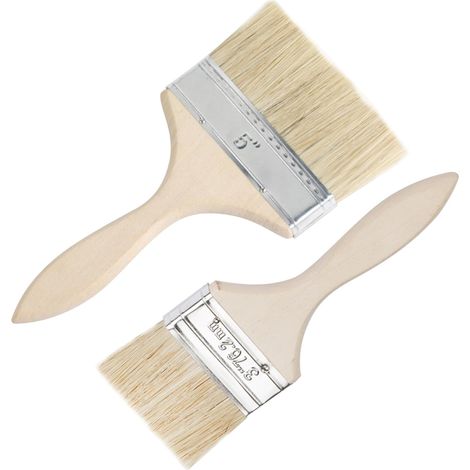 Pinceau Plat - 70 mm et 115 mm - Poils Naturels - Manche Bois - Pour Vitrification Vernissage Lasure Peinture Murale - Lot de 2 (1/5)