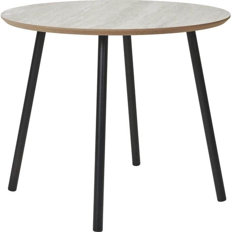 HARRIA - Table basse Ø55cm Plateau Aspect Travertin Pieds Métal Noir (1/5)