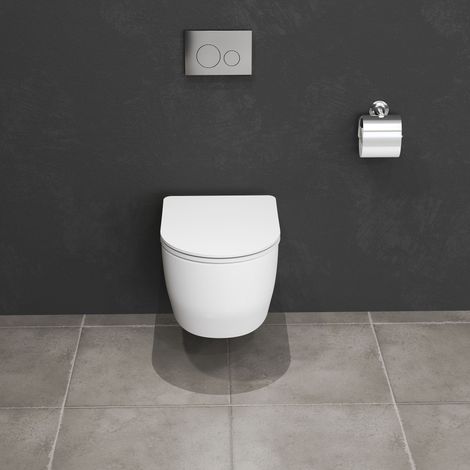 AICA Bathroom Rimless Wall Hung Toilet UF Slim Soft Close Seat Round Pan Ceramic WC Modern