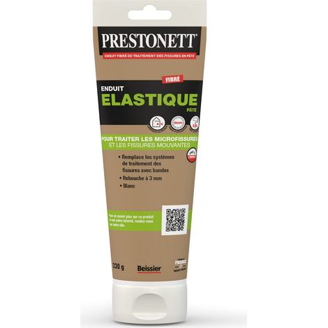 Prestonett – Enduit de rebouchage élastique en pâte 330g – Fibré pour fissures jusqu'à 3mm – Intérieur et extérieur – Excellente adhérence sur tous supports