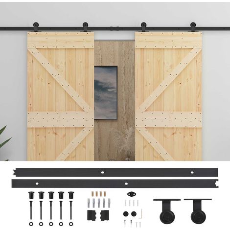 Puerta Corredera 2 pcs Natural y negro Madera de Pino Maciza vidaXL
