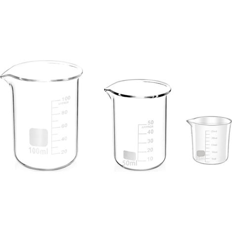 3stk Abgestufter Messbecher Glas Becherglas 25ml 50ml 100ml Set für Labor Küche (1/5)
