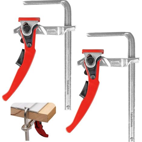Lot de 2 Serre-Joints de Table en Acier Outillage Pince Étau avec Poignée à Levier, Blocage Rapide Capacité 160 mm Profondeur Gorge 60 mm pour Meulage, Coupe (1/5)