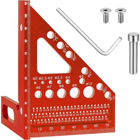 3D Gehrungswinkel, Multifunktional 22.5-90 Winkelmaß Kombinationswinkel aus Aluminiumlegierung, Holzbearbeitungs-Messwerkzeuge, Anreißwerkzeug Winkelmesser für Schreiner und Ingenieure (Rot) (1/5)
