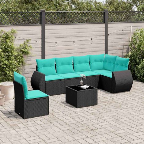 vidaXL Conjunto de sofá de jardín de 7 piezas con cojines, de poliratán negro (1/5)