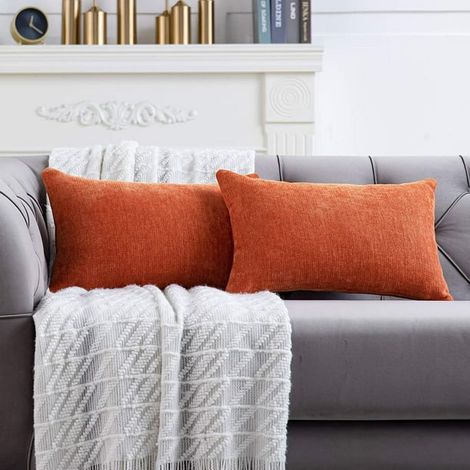 Housse de coussin lombaire 12x20 pouces, lot de 2, teinte orange brûlé, style rustique ferme, taie décorative pour canapé, salon, décoration intérieure, coussin mural (1/5)