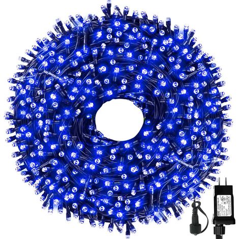 Guirlande lumineuse de Noël bleue à 100 LED pour intérieur et extérieur, idéale pour décorer un sapin de Noël et profiter des fêtes de fin d'année. 8 motifs disponibles. (1/5)