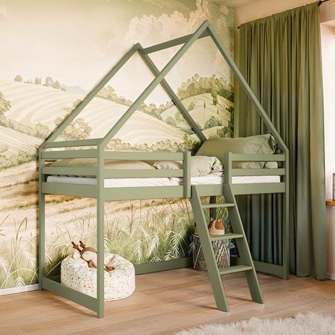 Letto a mezza altezza Coraline Olive 90x200, compresa la rete a doghe (1/3)