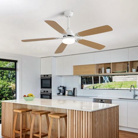Ventilador de techo de 132 cm con luz LED, mando a distancia, funcionamiento silencioso, función reversible, temporizador y luz natural. (1/5)