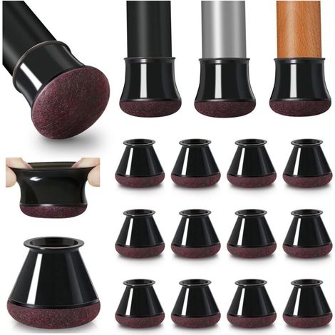 Protection Pied de Chaise, 20 pièces Petits protecteurs de Sol Noirs en Silicone avec revêtement en Feutre, Couvre-Jambes de Chaise Capuchons de Jambe de Chaise en Silicone, diamètre 20-30mm (1/4)