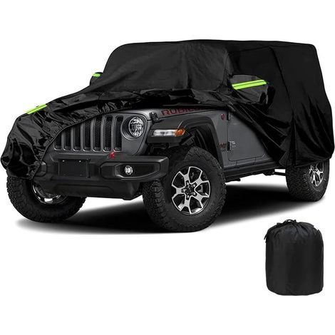 Housse de voiture imperméable pour Jeep Wrangler 2 portes CJ, YJ, TJ et JK, housse de garage complète 210D avec sangles coupe-vent (noir, 2 portes) (1/5)