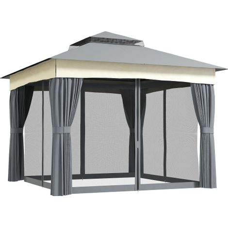 Outsunny Pavillon mit Doppeldach, 3x3 m Wasserabweisend Stabil Winterfest Gartenpavillon mit Moskitonetz, Seitenteile, Garten-Pavillon aus Metall, für Garten, Terrasse, Dunkelgrau 
On-Site